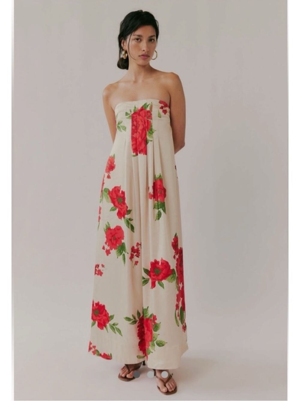 Free People Ethereal Satin Botanical Strapless Maxi Gown Dress Tea Combo Size XL